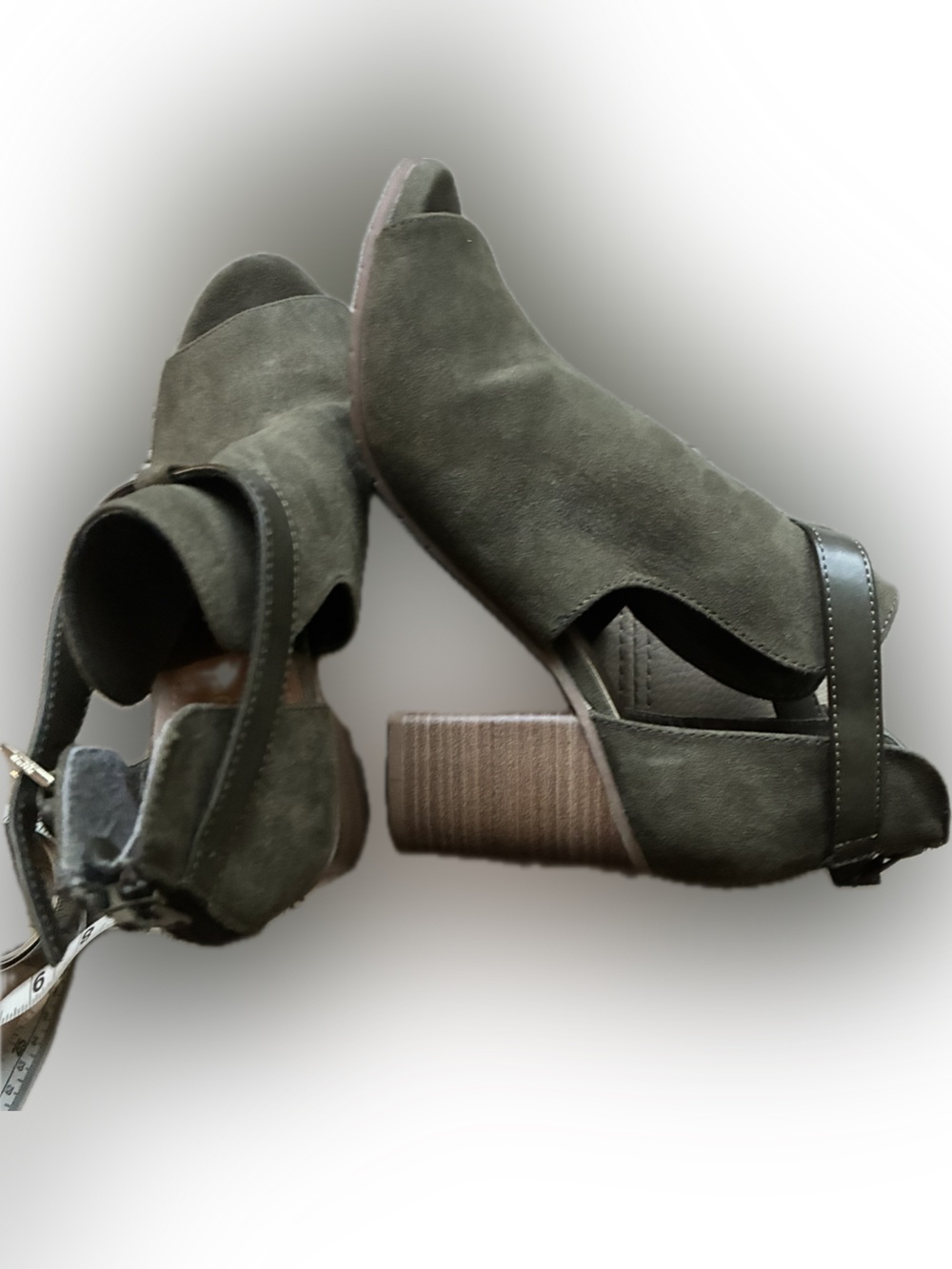 Kenneth Cole Reaction Olive Suede Cutout Peep-Toe Block Heel Boots